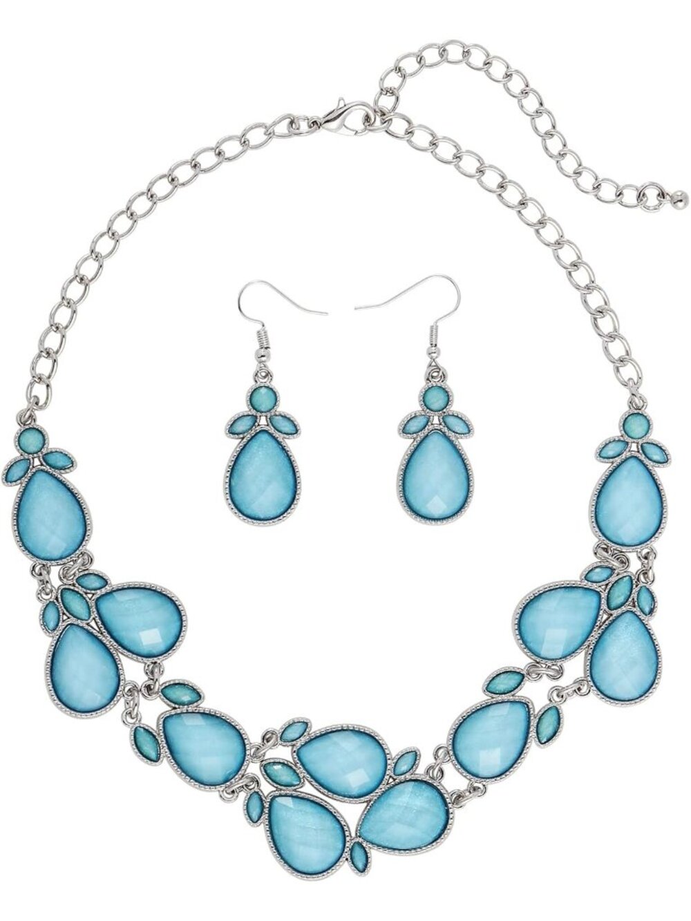 Women's Sky Blue Water Drop Collar Necklace Earrings Set Statement Jewelry